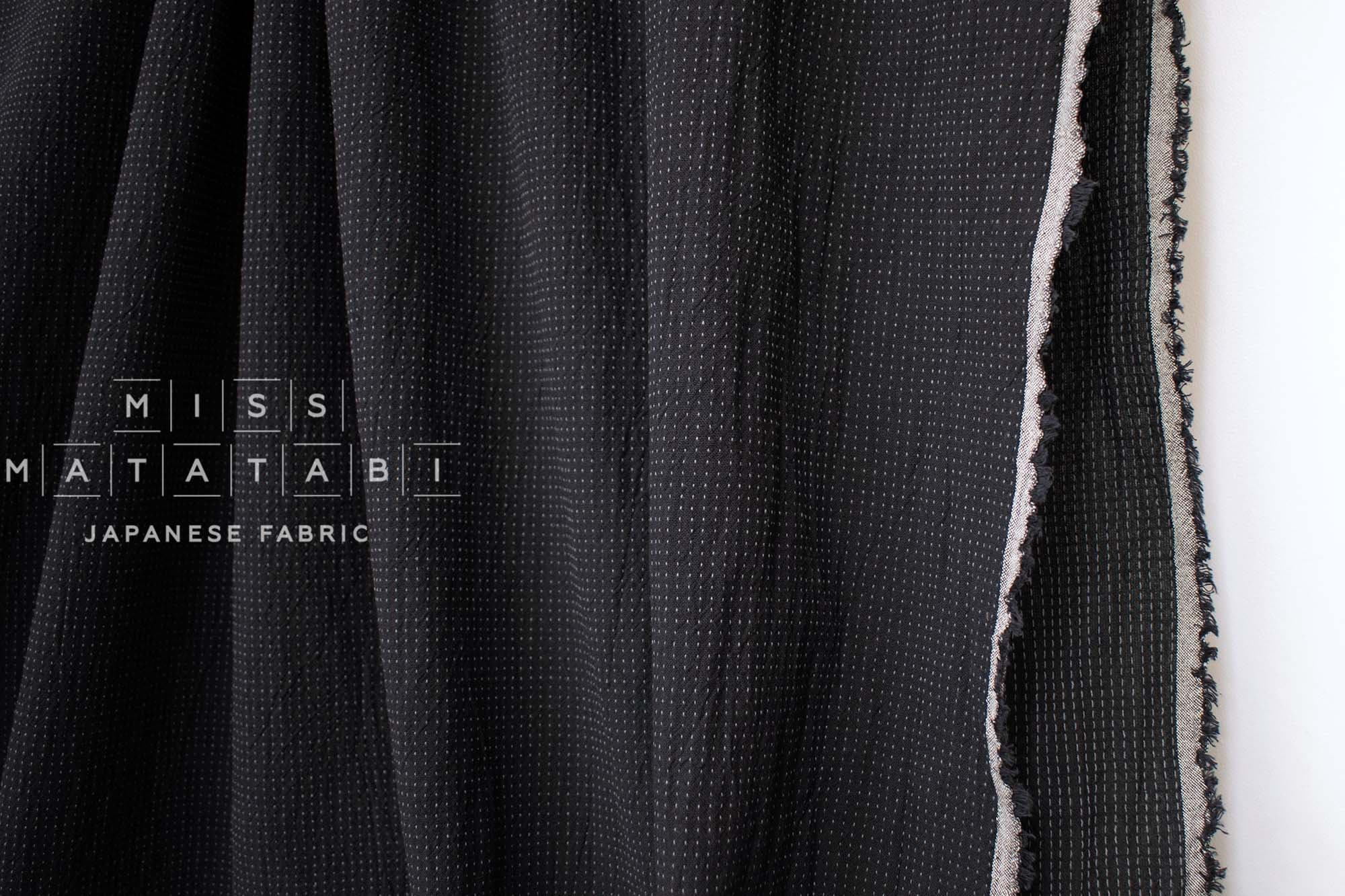 DEADSTOCK Japanese Fabric Shokunin Collection Yarn Dyed Little Sashiko Stitches - almost black blue - 50cm