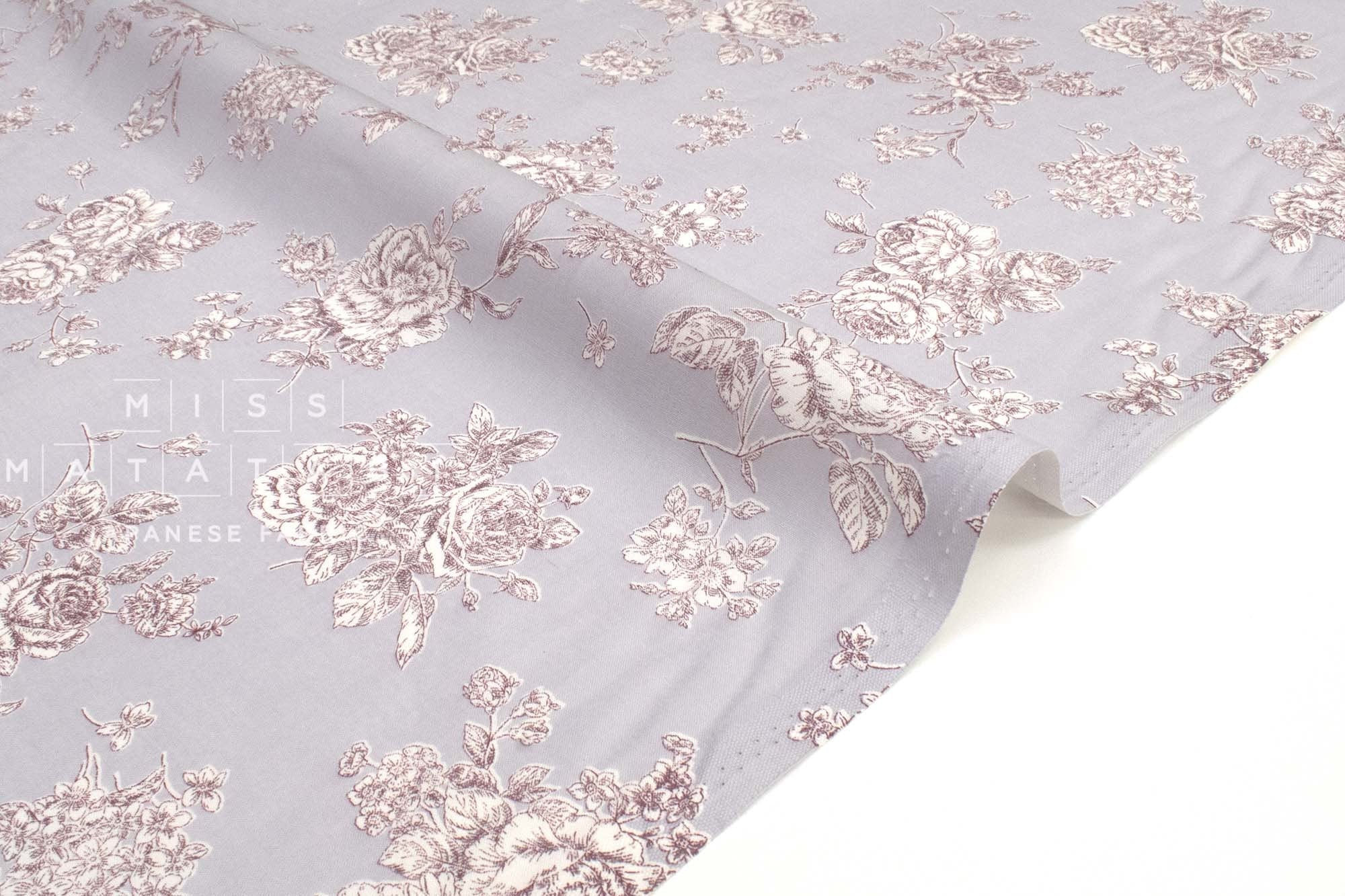 DEADSTOCK Japanese Fabric Rosie's Floral - pale grey mauve - 50cm