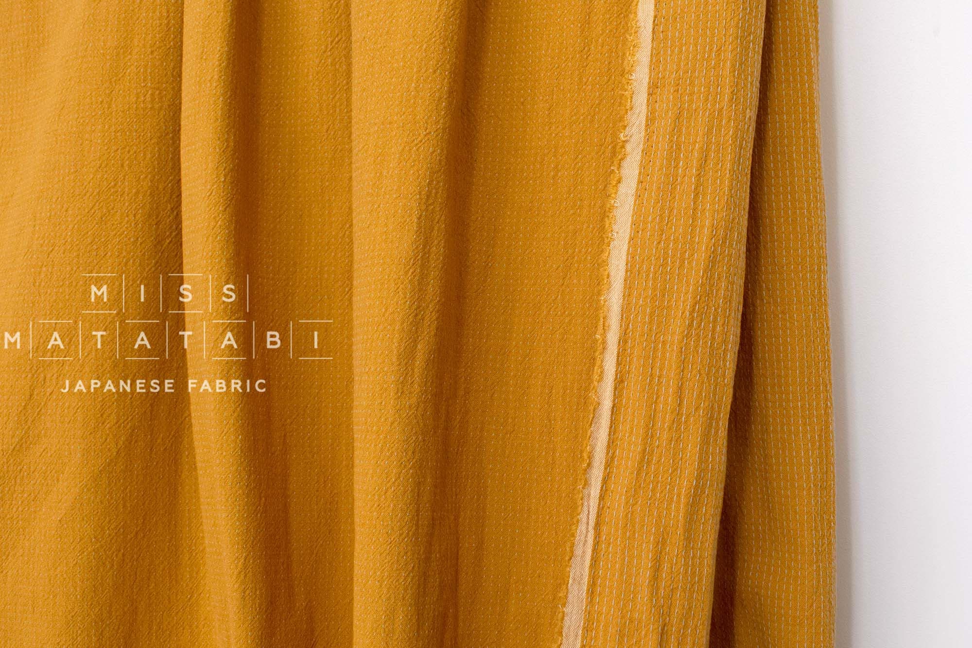 DEADSTOCK Japanese Fabric Shokunin Collection Yarn Dyed Little Sashiko Stitches - mustard - 50cm