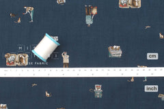 Japanese Fabric Life with Cat - navy blue - 50cm