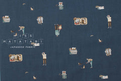 Japanese Fabric Life with Cat - navy blue - 50cm