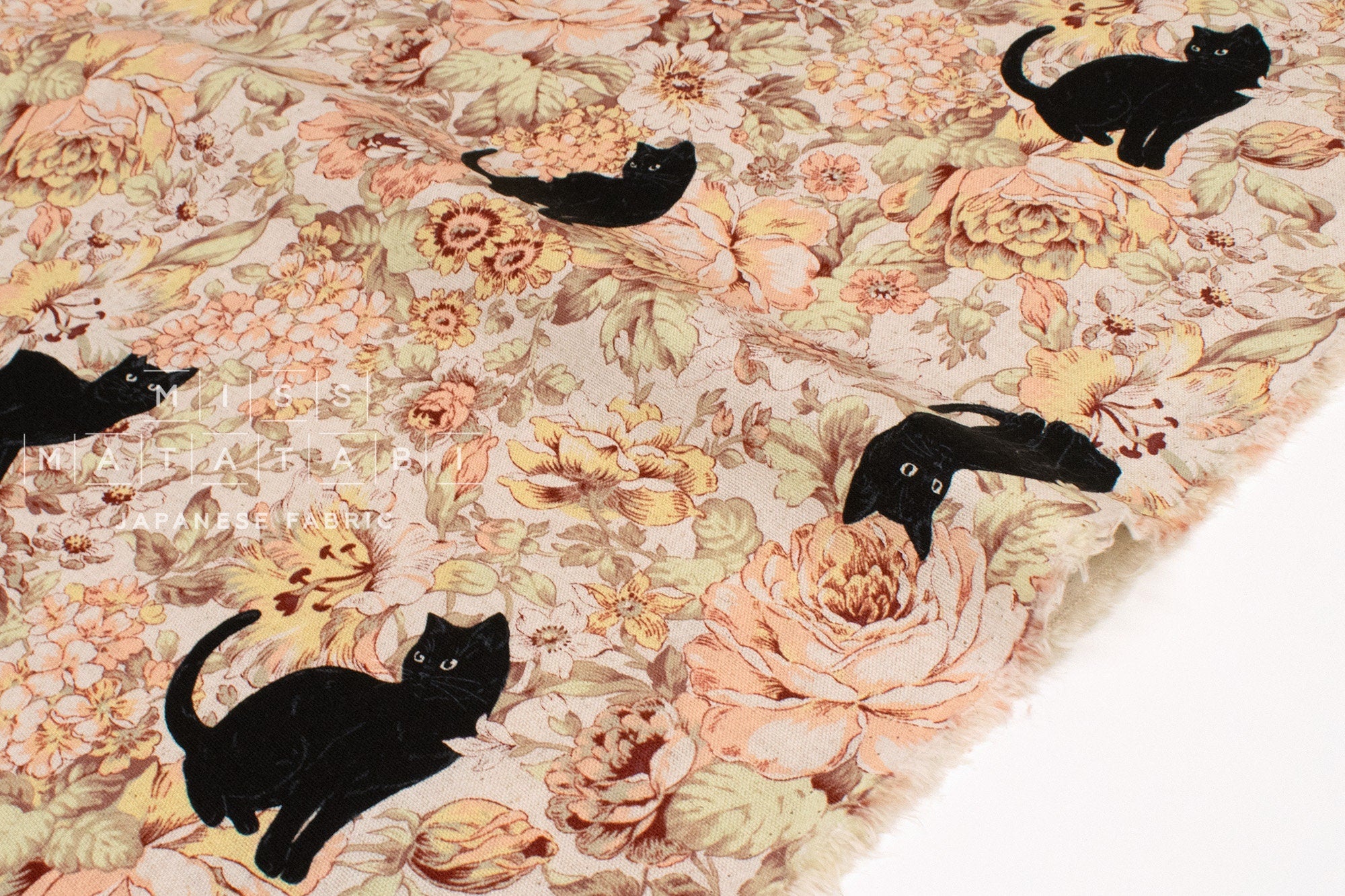 Japanese Fabric Boy Cat and Flowers - A - 50cm