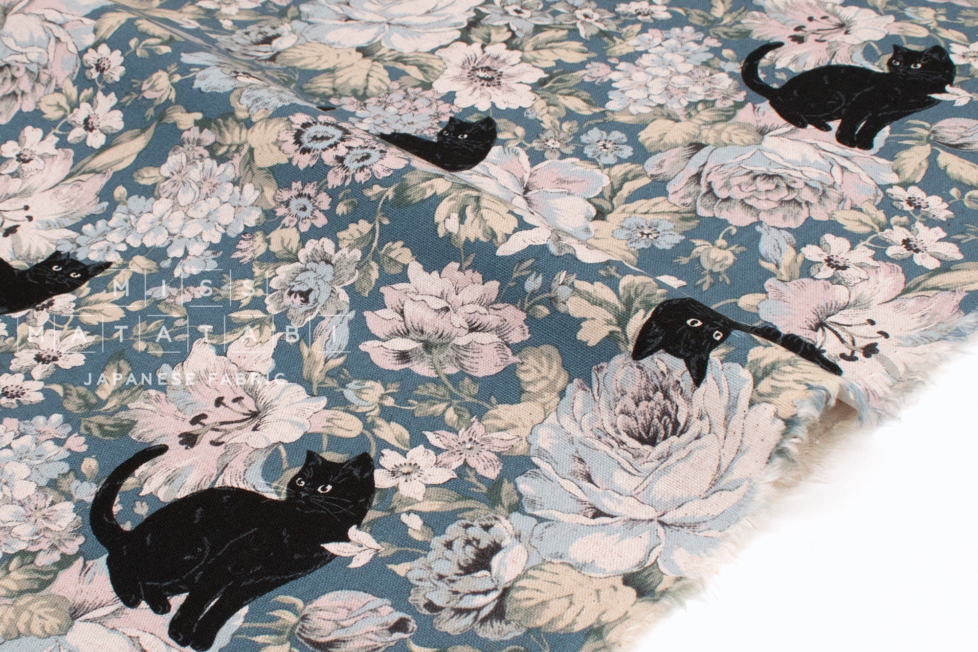 Japanese Fabric Boy Cat and Flowers - E - 50cm