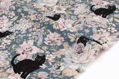 Japanese Fabric Boy Cat and Flowers - E - 50cm