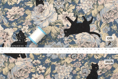 Japanese Fabric Boy Cat and Flowers - E - 50cm