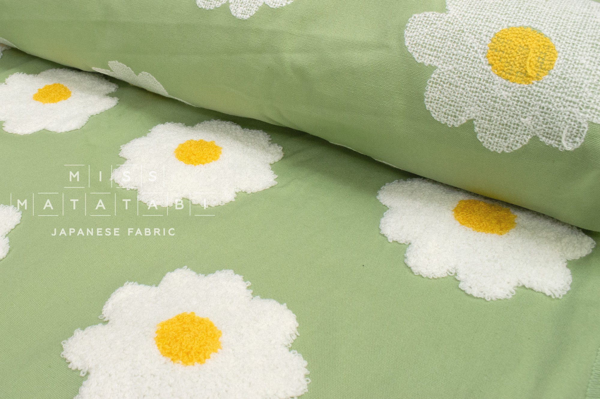 Japanese Fabric Punch Needling Style Floral Embroidery II - green - 50cm