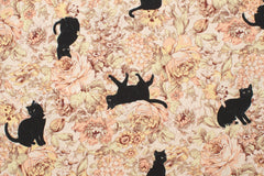 Japanese Fabric Boy Cat and Flowers - A - 50cm