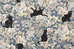Japanese Fabric Boy Cat and Flowers - E - 50cm