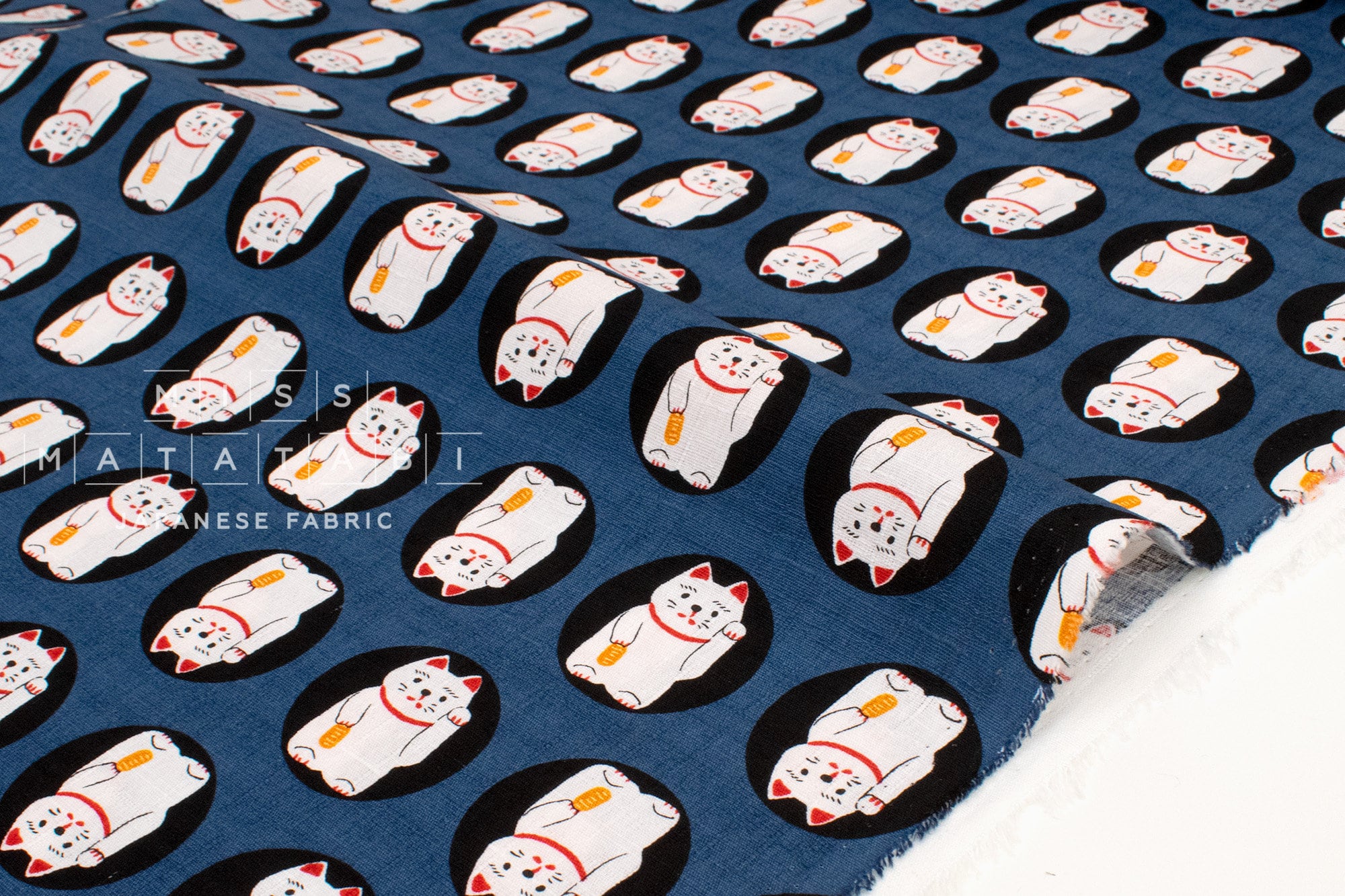 Japanese Fabric Maneki Neko - blue - 50cm