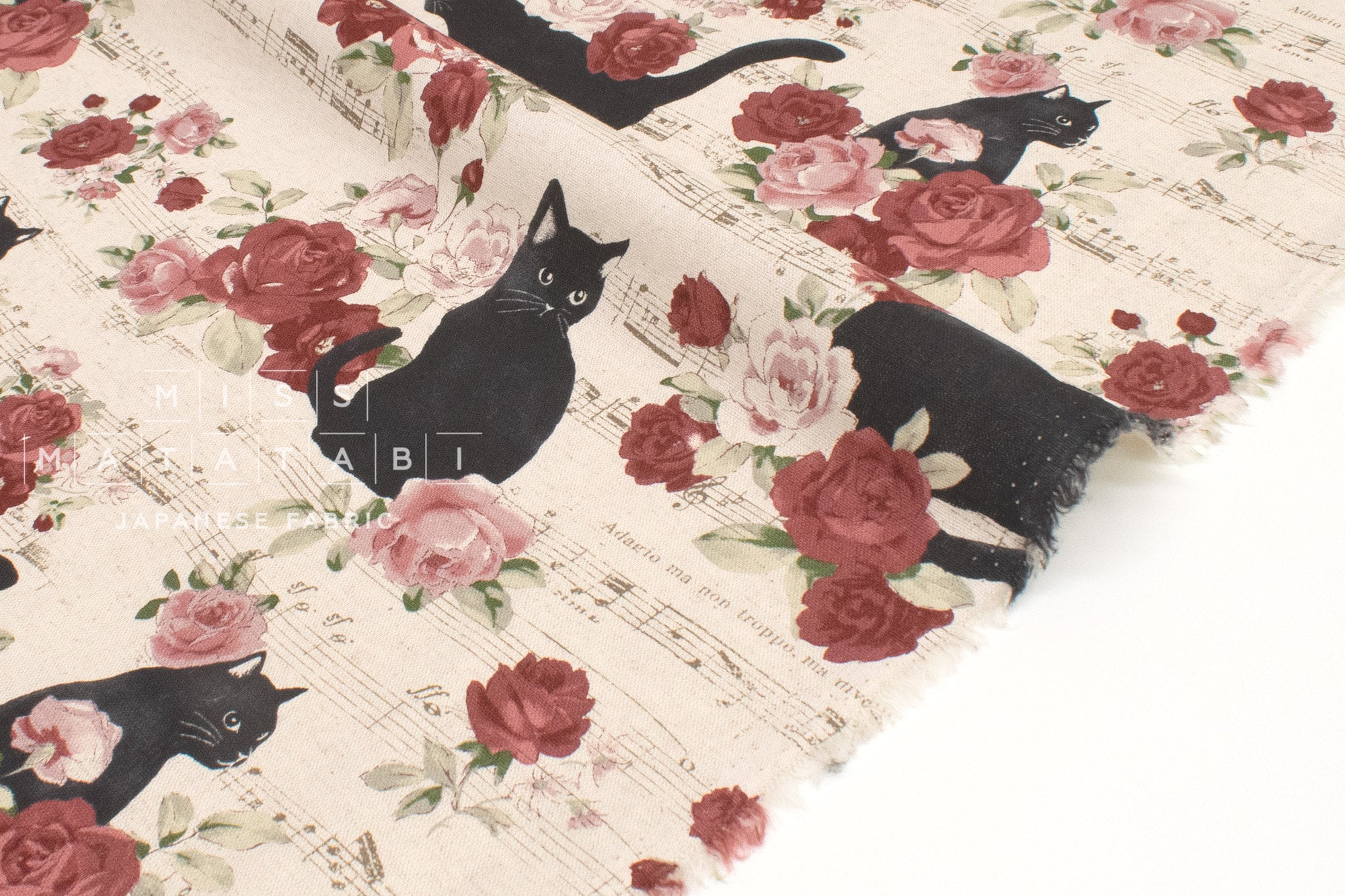 Japanese Fabric Boy Cat and Music - A - 50cm