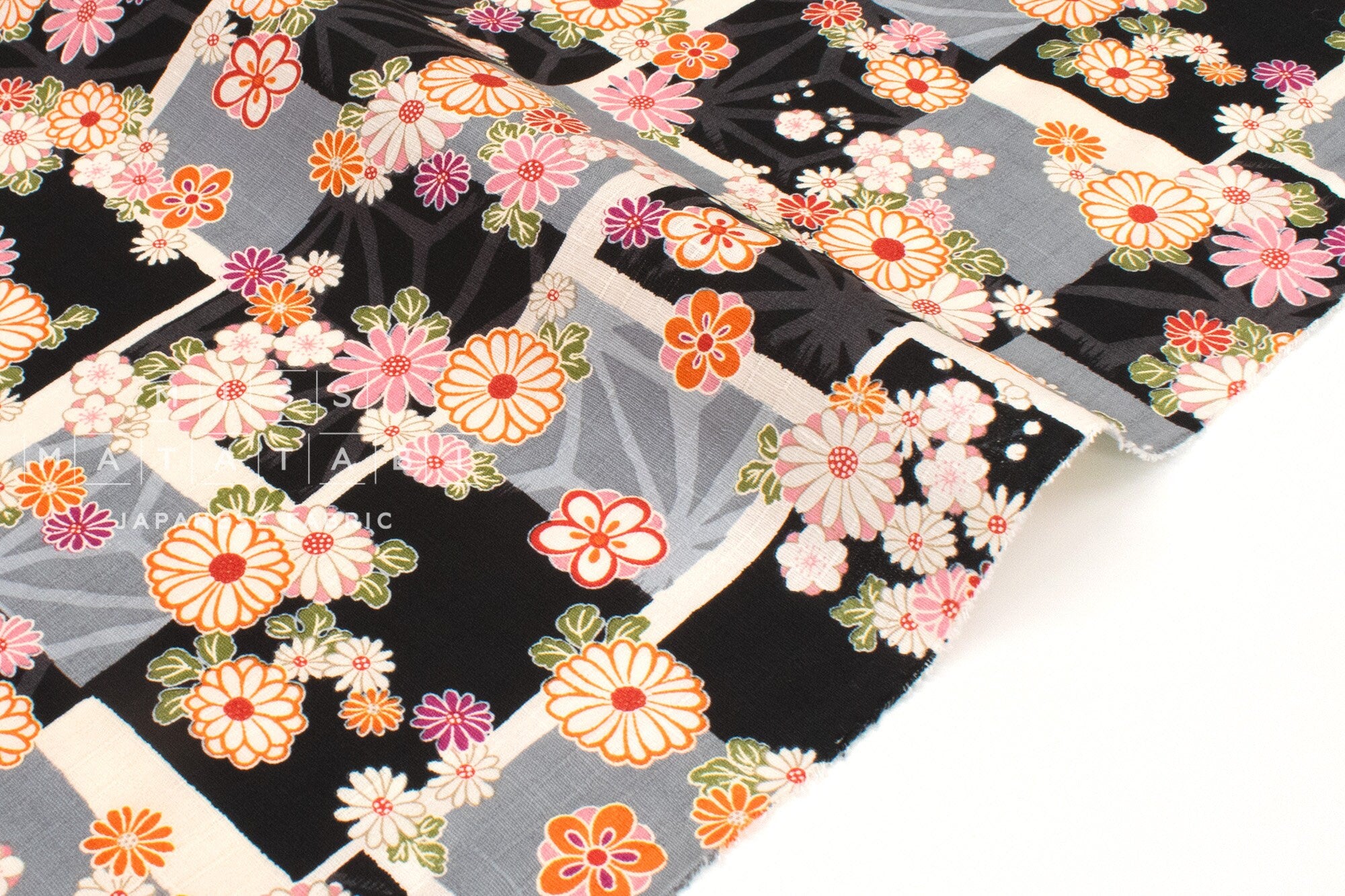 DEADSTOCK Japanese Fabric Wagara Windows - black, grey - 50cm