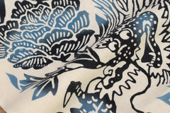 Shokunin Collection Hand-printed Chusen Japanese Tenugui Fabric - Year of the Dragon 2024 - Peony Dragon - blue, indigo - 50cm