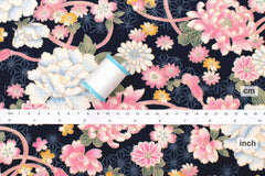 DEADSTOCK - Japanese Fabric Peony Spring - navy blue - 50cm