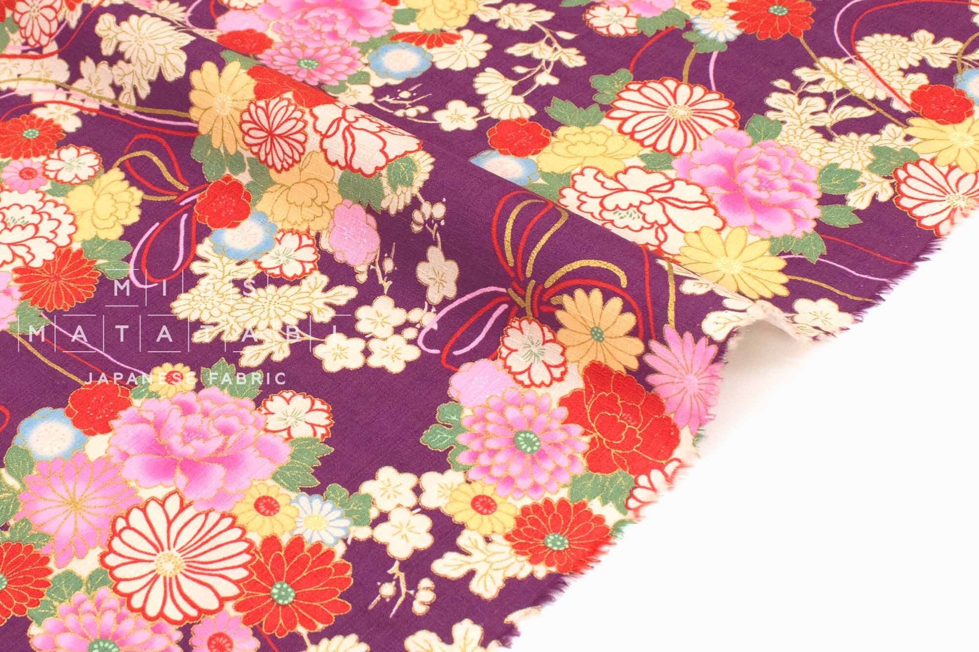 DEADSTOCK - Japanese Fabric Floral Ties - purple - 50cm