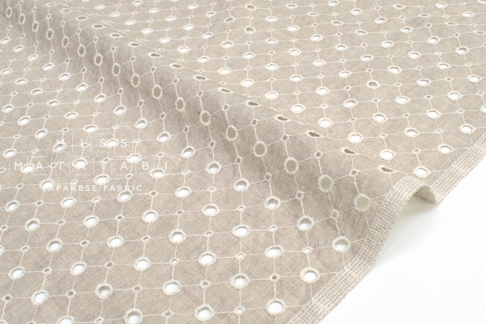 DEADSTOCK - Japanese Fabric Embroidered Eyelet Linen - ecru - 50cm