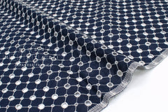 DEADSTOCK - Japanese Fabric Embroidered Eyelet Linen - navy - 50cm