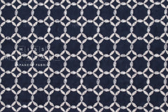 DEADSTOCK - Japanese Fabric Embroidered Eyelet Linen II - navy - 50cm