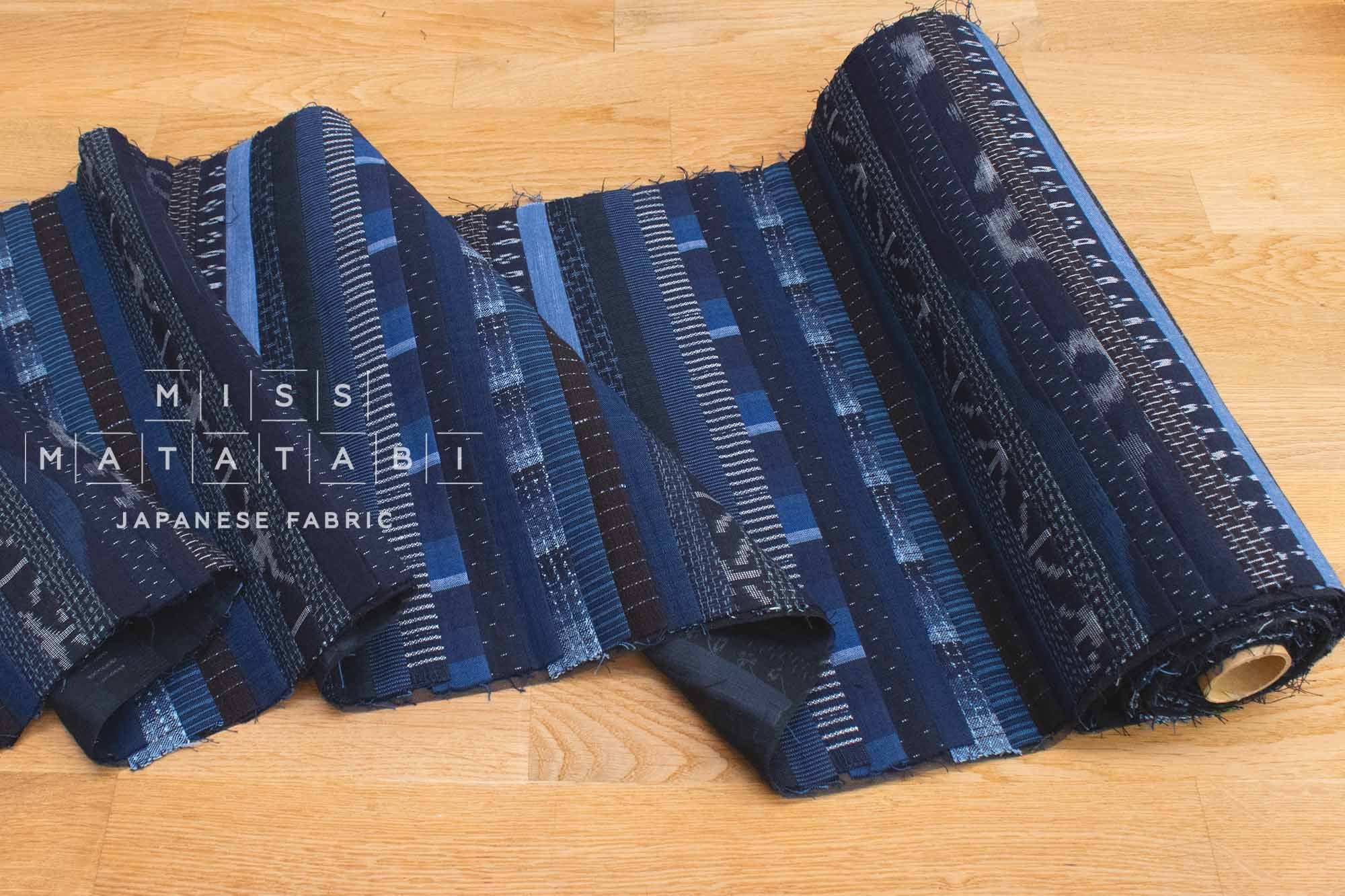 Shokunin Collection Kurume Kasuri Indigo Fabric - patchwork II indigo, blue - 50cm