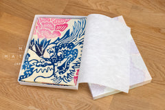 Shokunin Collection Hand-printed Chusen Japanese Tenugui Fabric - Year of the Dragon 2024 - Peony Dragon - pink, blue - 50cm