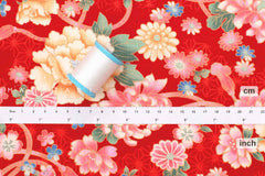 DEADSTOCK - Japanese Fabric Peony Spring - red - 50cm