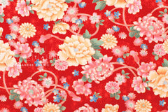 DEADSTOCK - Japanese Fabric Peony Spring - red - 50cm