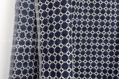 DEADSTOCK - Japanese Fabric Embroidered Eyelet Linen II - navy - 50cm