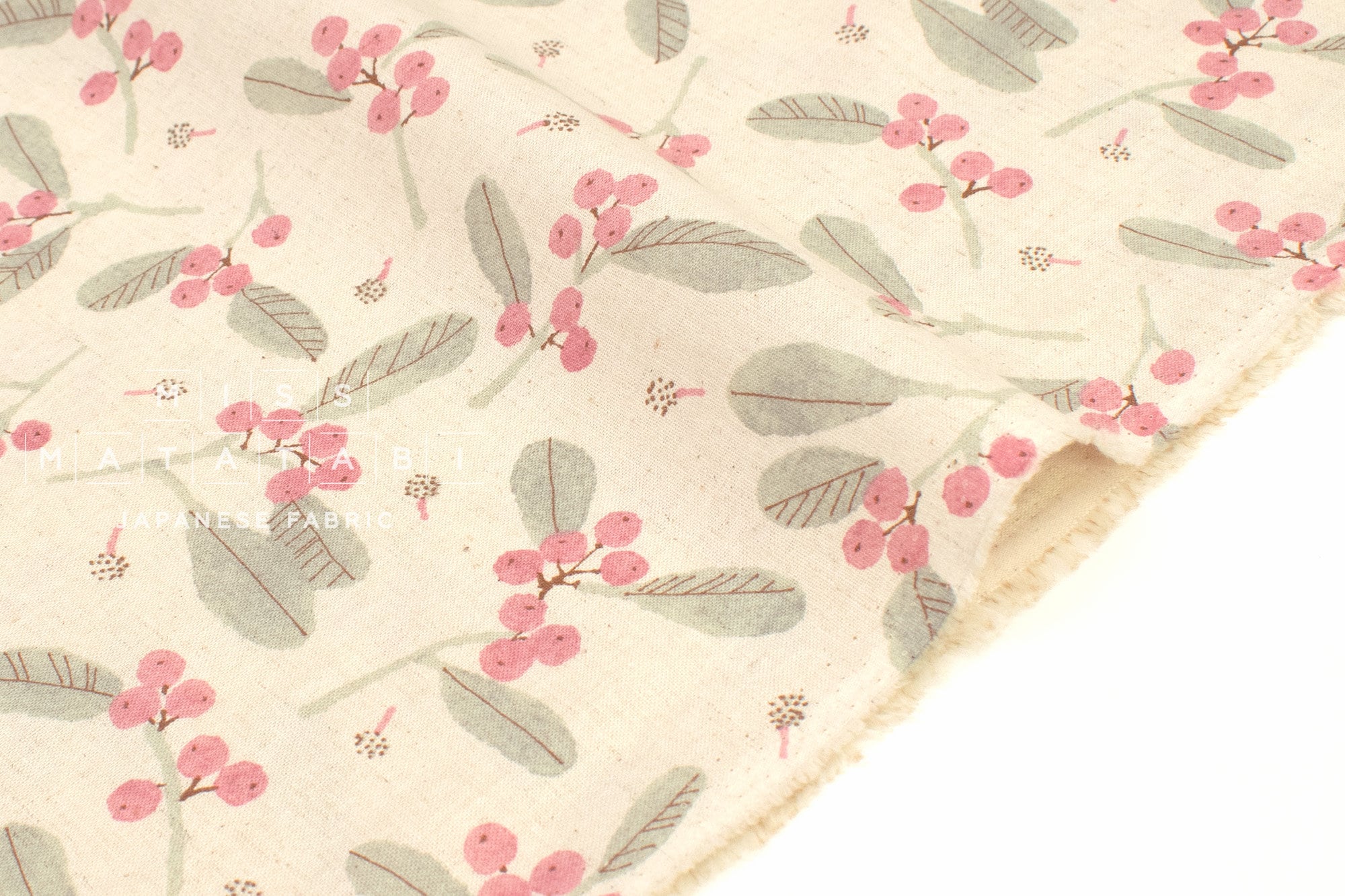 Japanese Fabric Winter Berries Linen Blend - A - 50cm