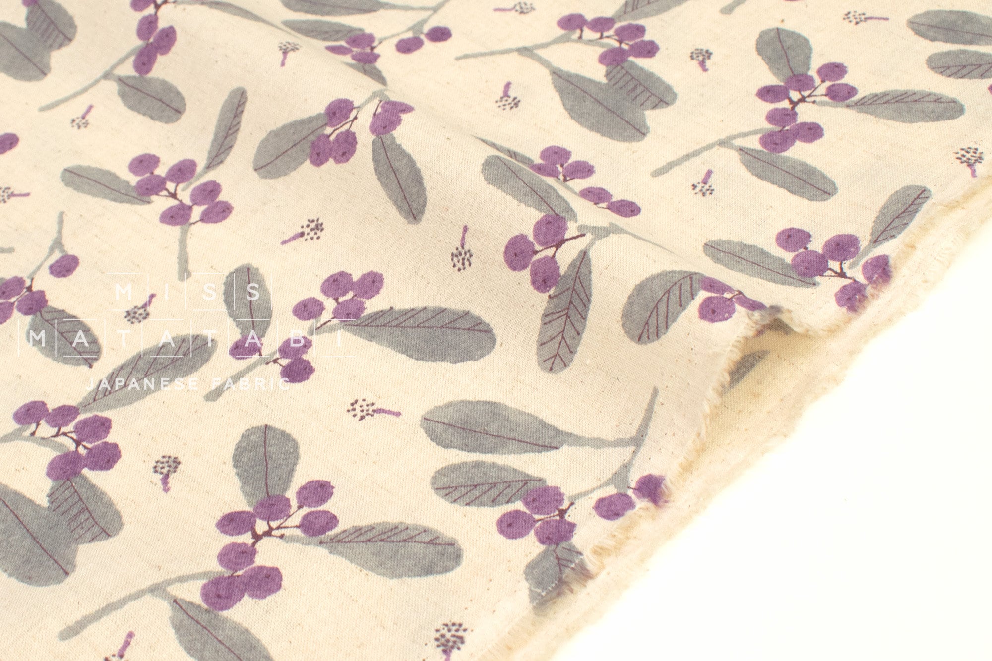 Japanese Fabric Winter Berries Linen Blend - C - 50cm