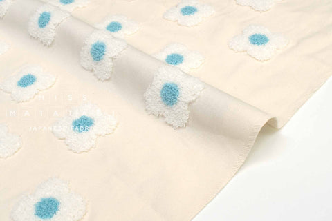 Japanese Fabric Punch Needling Style Floral Embroidery - cream - 50cm