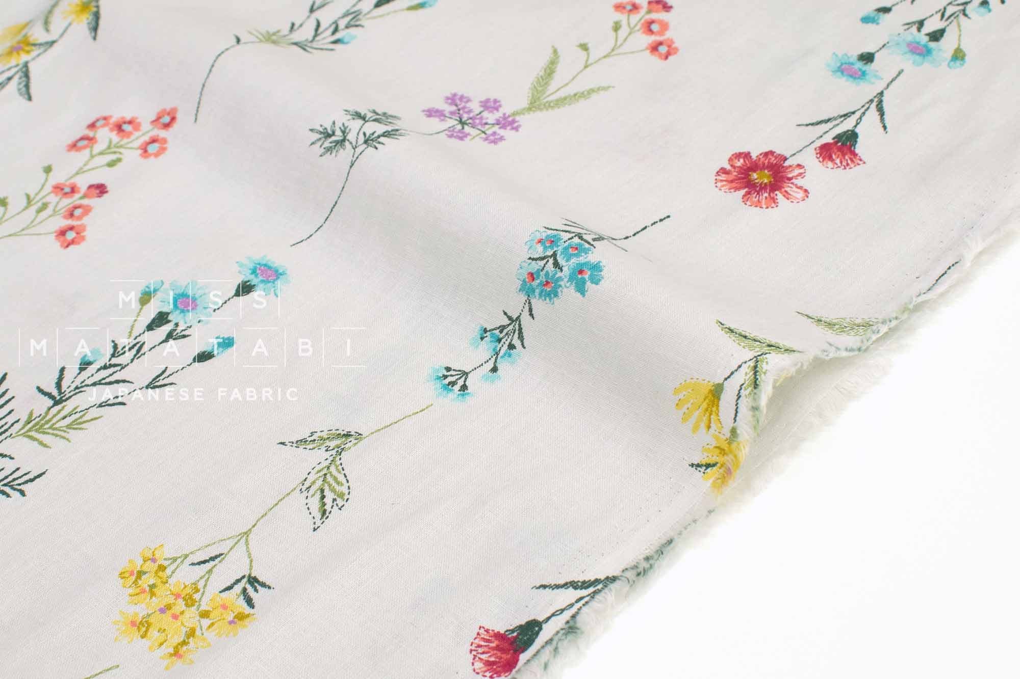 Japanese Fabric Flower Trails Linen Blend - C - 50cm