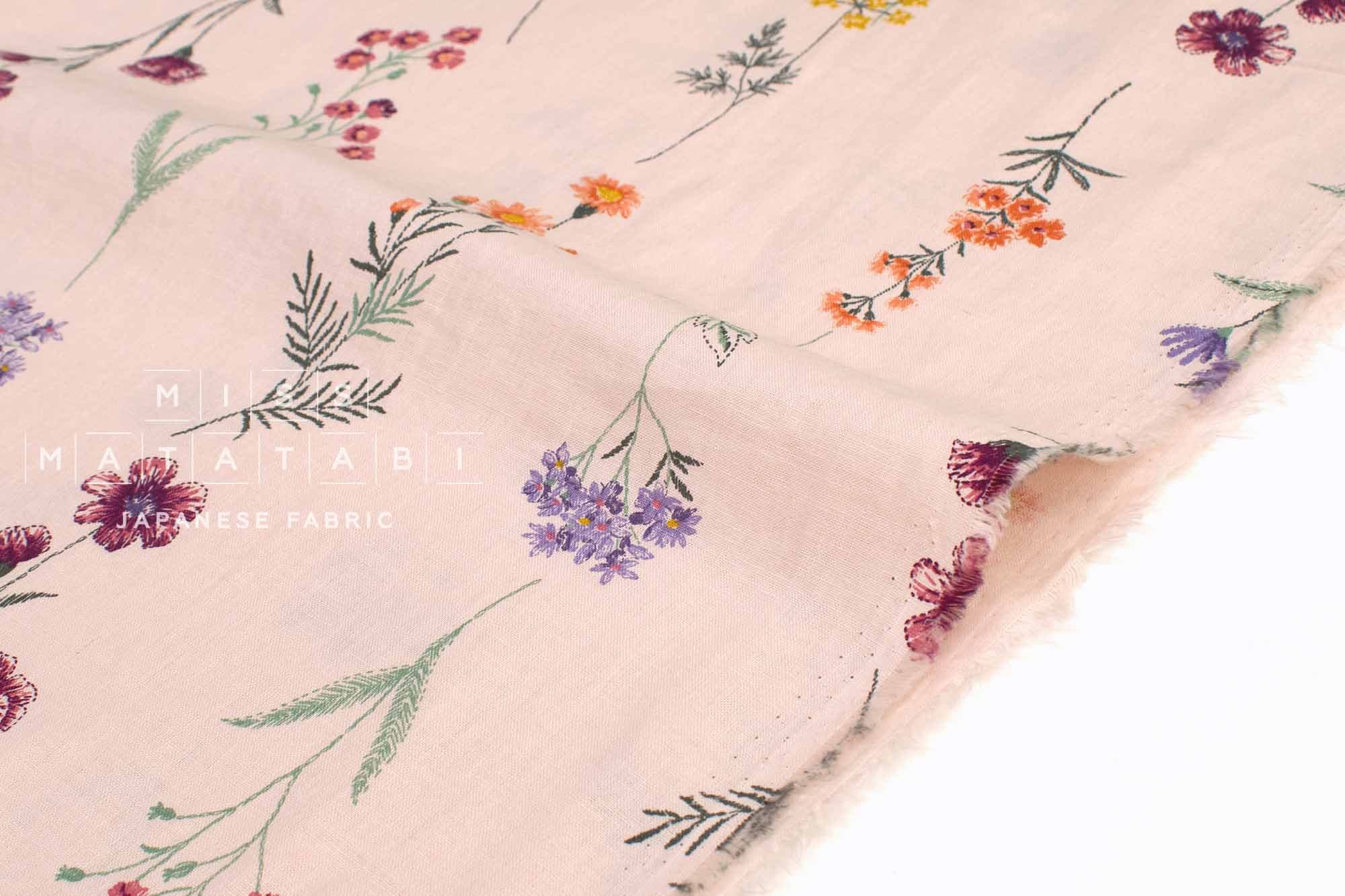 Japanese Fabric Flower Trails Linen Blend - D - 50cm