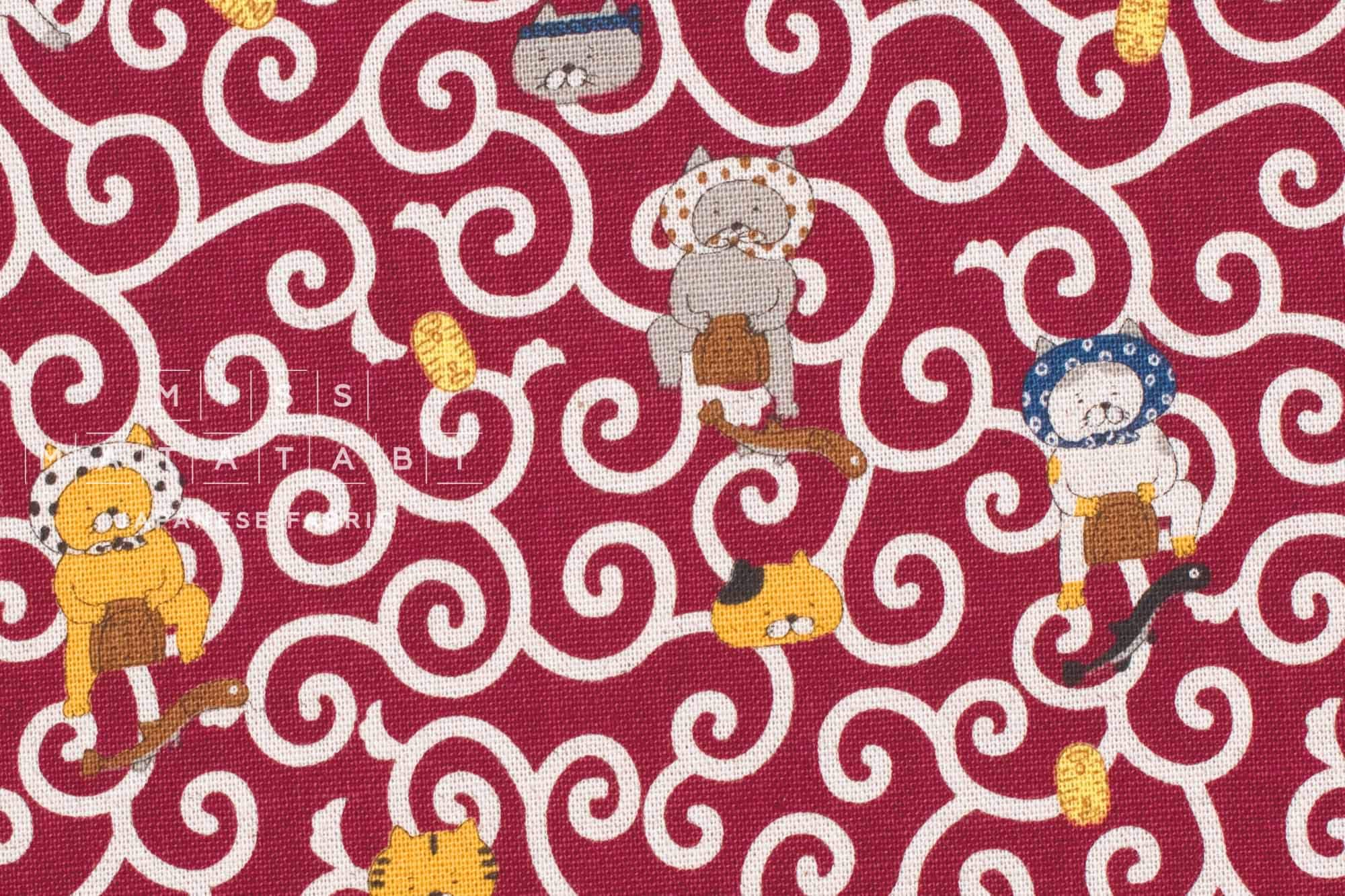Japanese Fabric Dojou Sukui Cats - B - 50cm