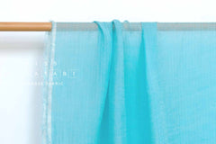 DEADSTOCK Japanese Fabric Washed Herringbone Linen Voile - bright aqua - 50cm