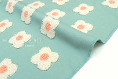 Japanese Fabric Punch Needling Style Floral Embroidery - green blue - 50cm