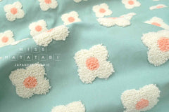 Japanese Fabric Punch Needling Style Floral Embroidery - green blue - 50cm
