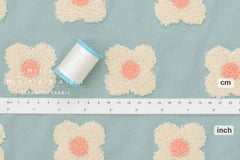 Japanese Fabric Punch Needling Style Floral Embroidery - green blue - 50cm