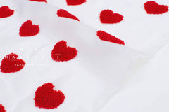 Japanese Fabric Punch Needling Style Heart Embroidery - white, red - 50cm