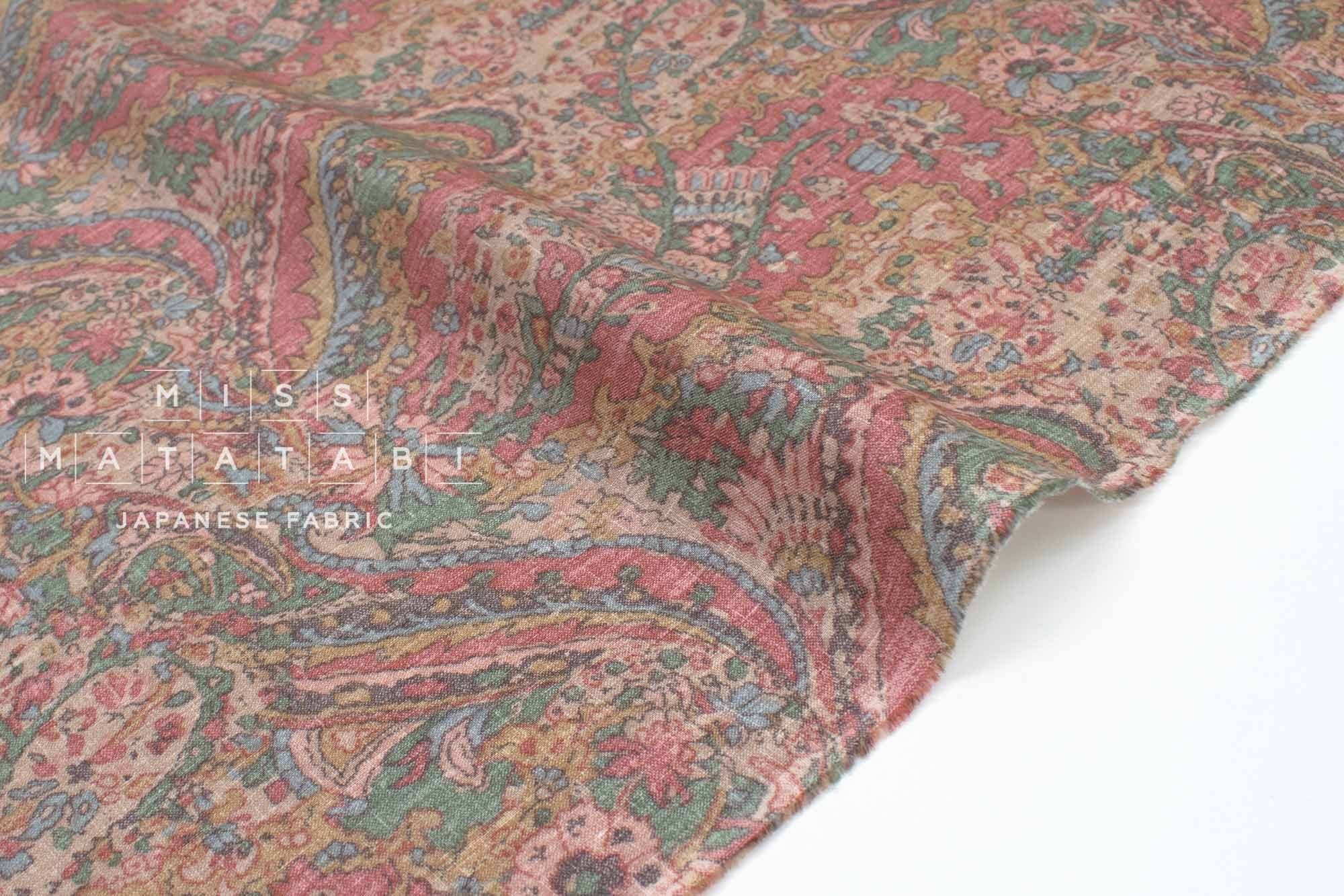 Japanese Fabric 100% Linen Paisley - A - 50cm