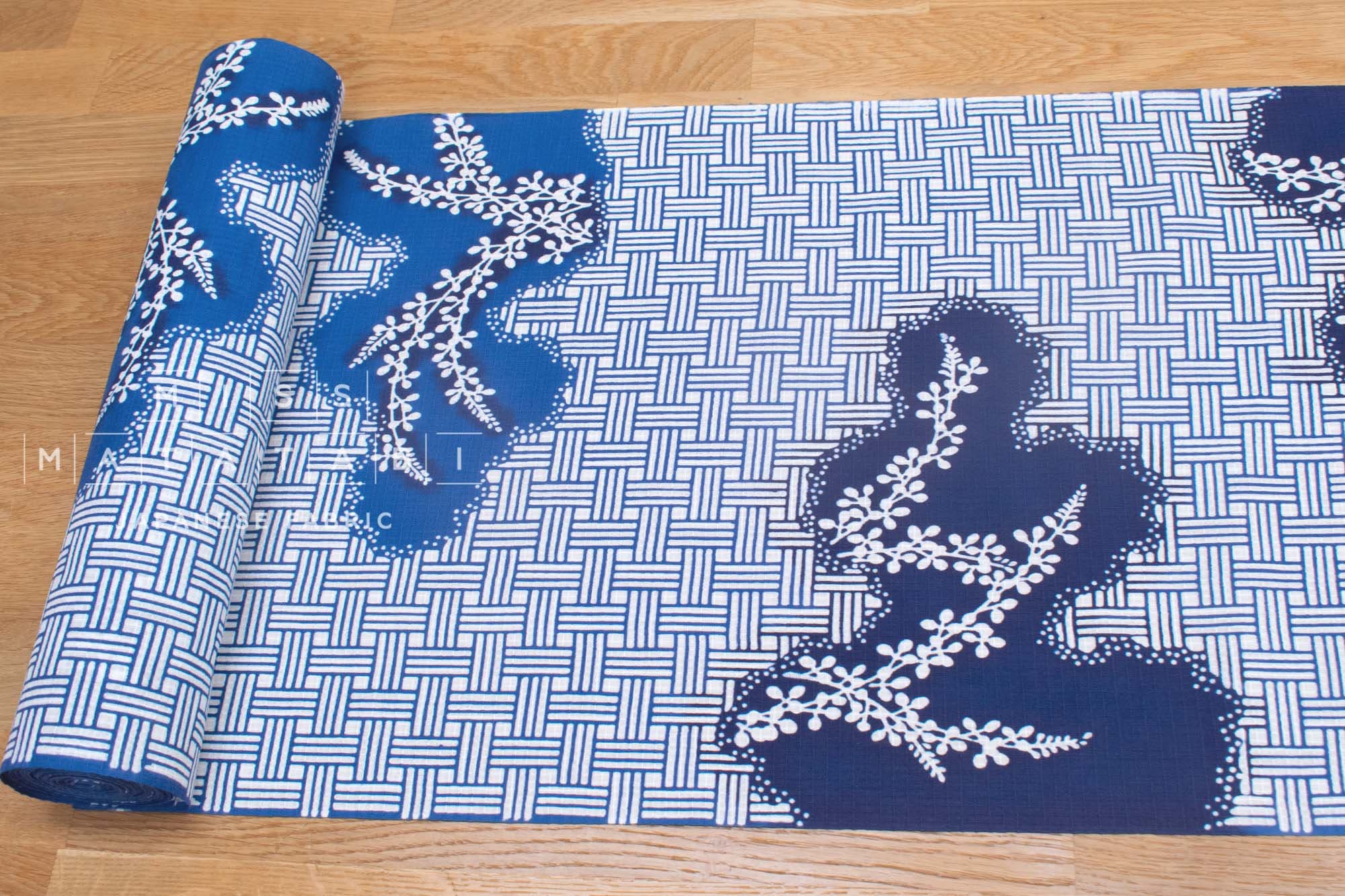 Shokunin Collection Hand-printed Chusen Japanese Yukata Fabric - Amiyo ni Hagi - 50cm