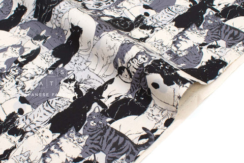 Japanese Fabric Maru Cat and Co - black - 50cm