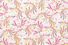 Japanese Fabric Metallic Gold Ribbons and Sakura - pale light grey - 50cm