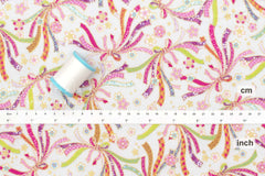 Japanese Fabric Metallic Gold Ribbons and Sakura - pale light grey - 50cm