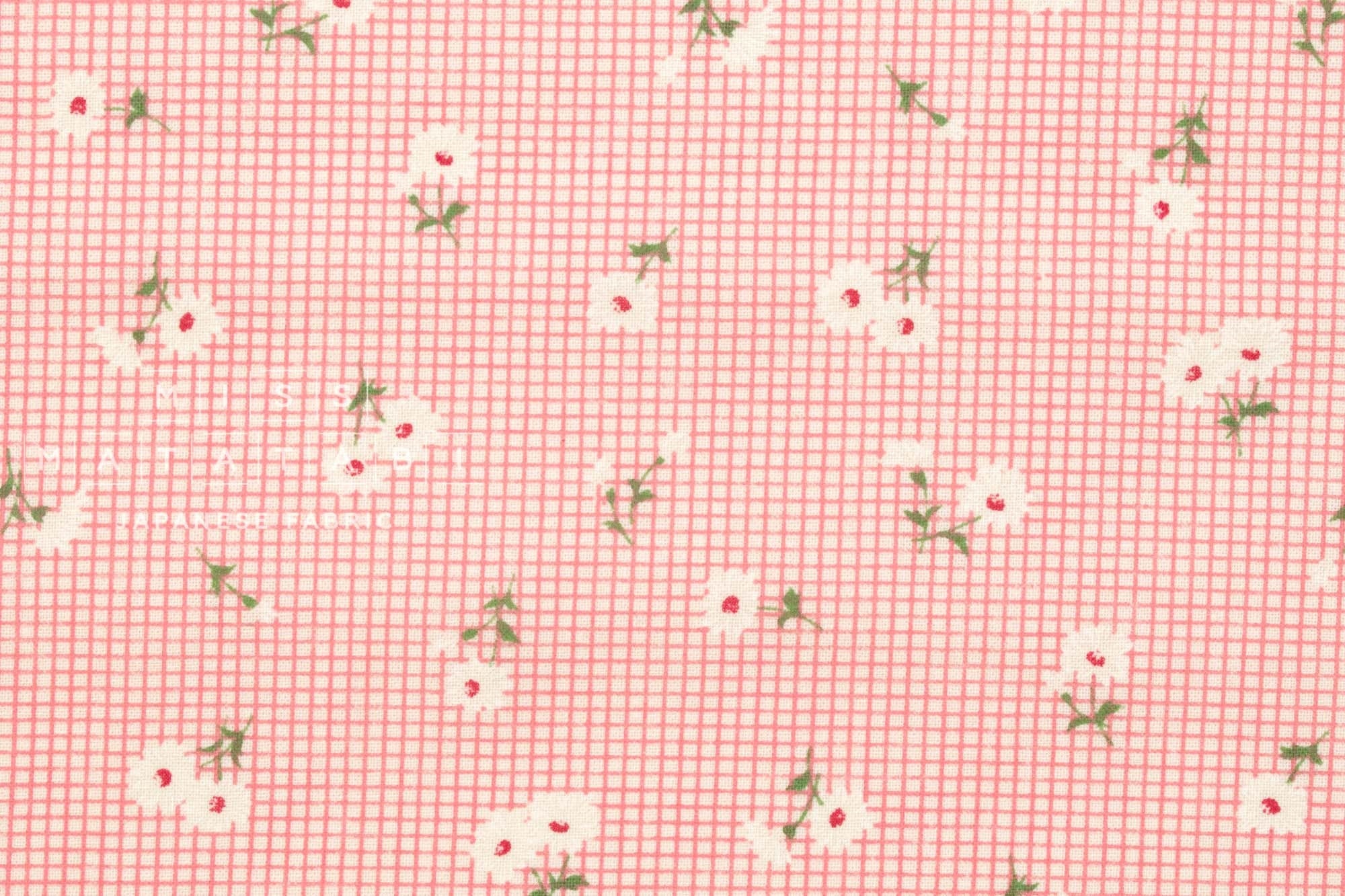 Japanese Fabric Daisy Grid - pink - 50cm