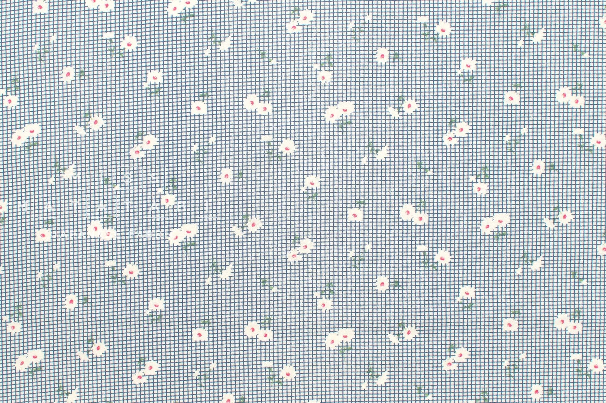 Japanese Fabric Daisy Grid - blue - 50cm