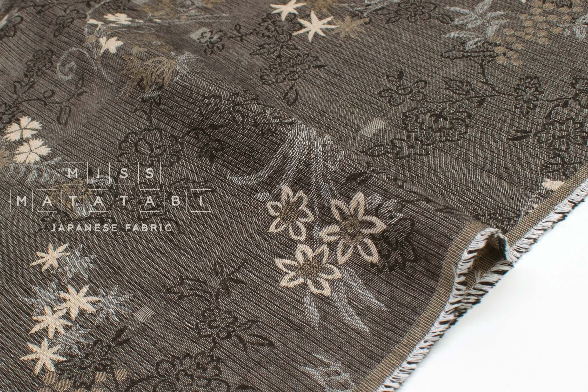 Japanese Fabric Yarn Dyed Woven Jacquard Ohana - black, latte - 50cm