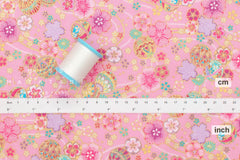 Japanese Fabric Metallic Gold Sakura Cherry Blossoms - pink - 50cm