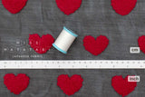Japanese Fabric Punch Needling Style Heart Embroidery - black, red - 50cm