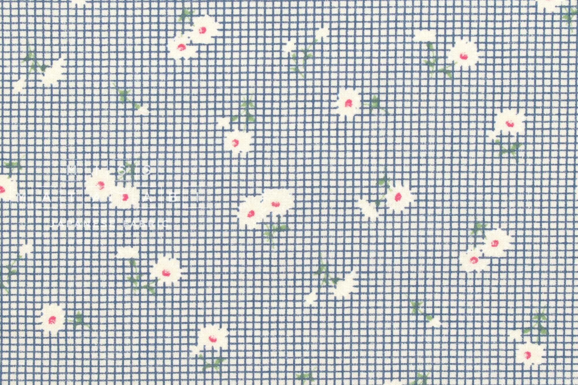 Japanese Fabric Daisy Grid - blue - 50cm