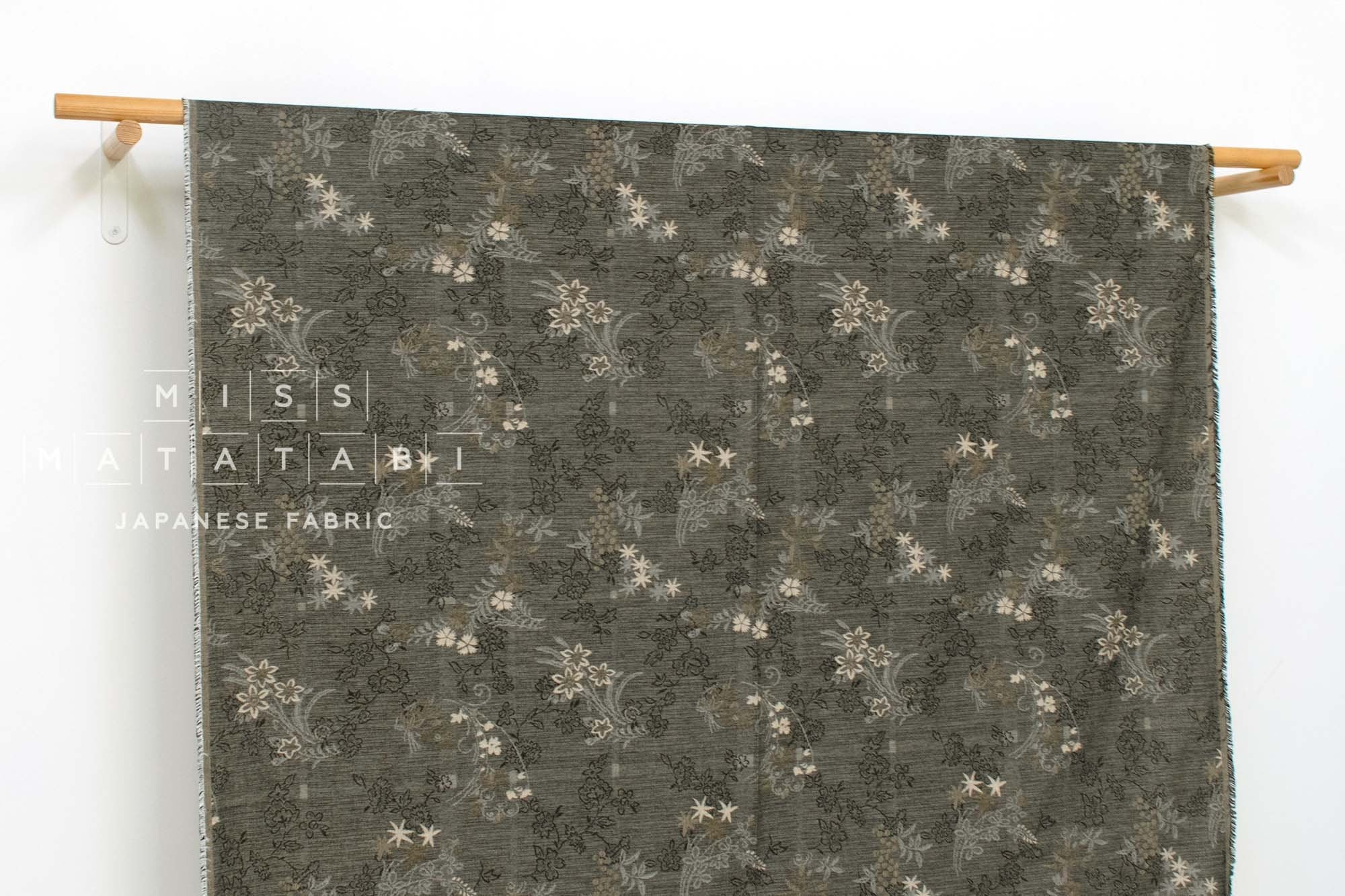 Japanese Fabric Yarn Dyed Woven Jacquard Ohana - black, latte - 50cm