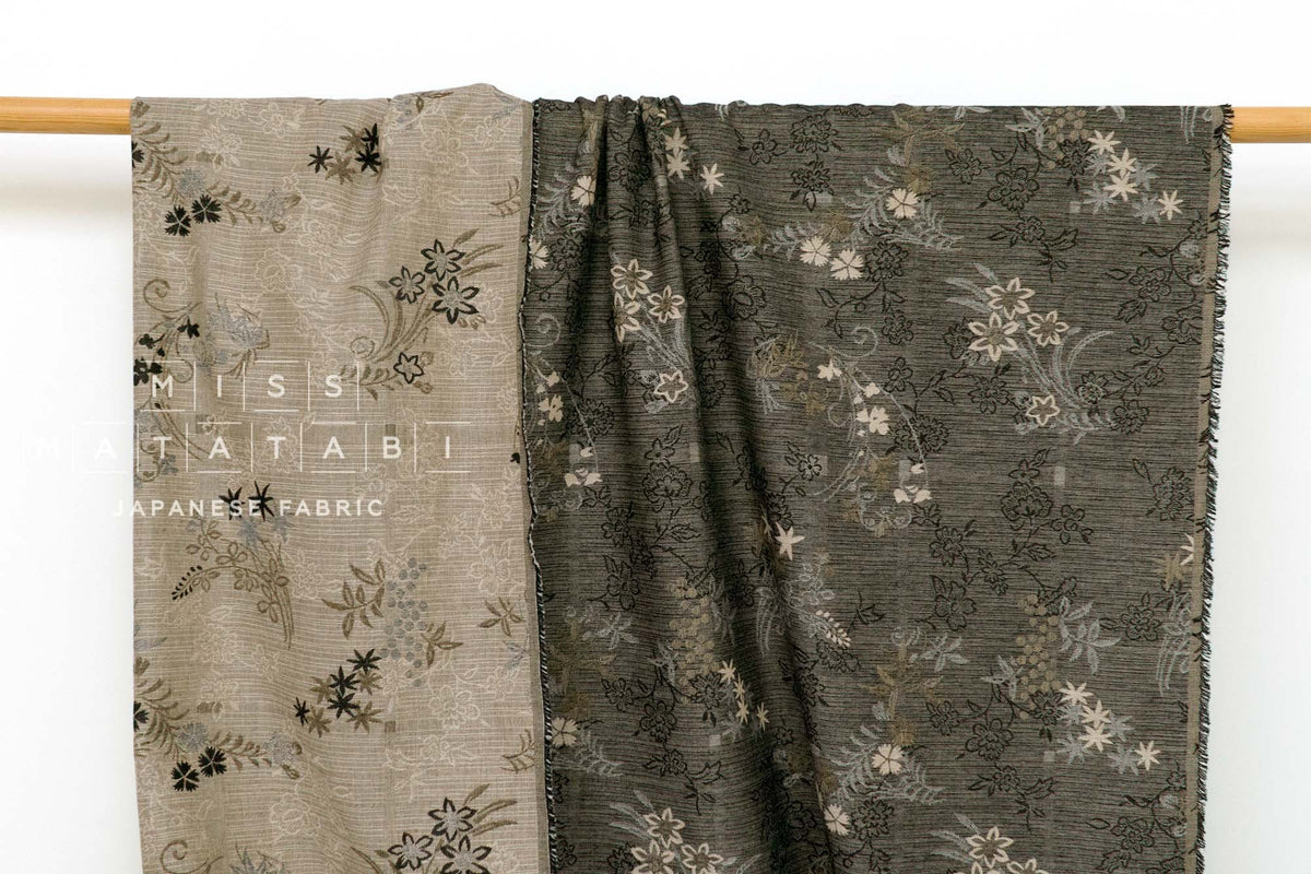 Japanese Fabric Yarn Dyed Woven Jacquard Ohana - black, latte - 50cm